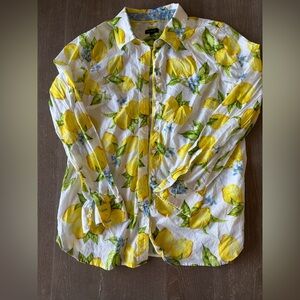 100% Cotton Yellow/White Lemon 🍋 Print Button-Up Shirt - M